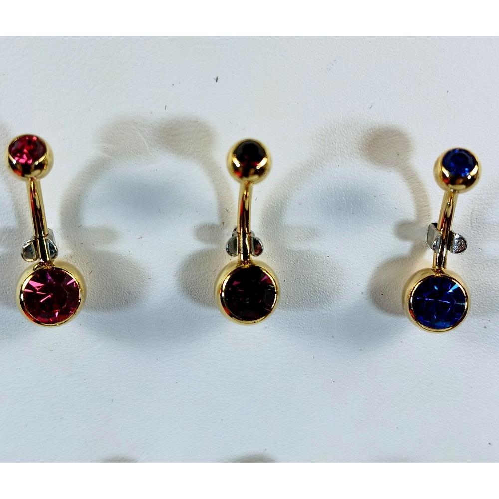 Set of 5 Navel Belly Button Rings Gold Silver Tone Floral Cherry Tassel Crystal - Picture 4 of 13